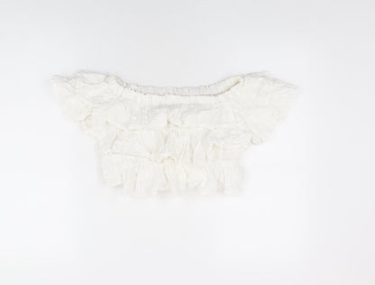 Womens UK Size 6 Topshop White Cropped T-Shirt