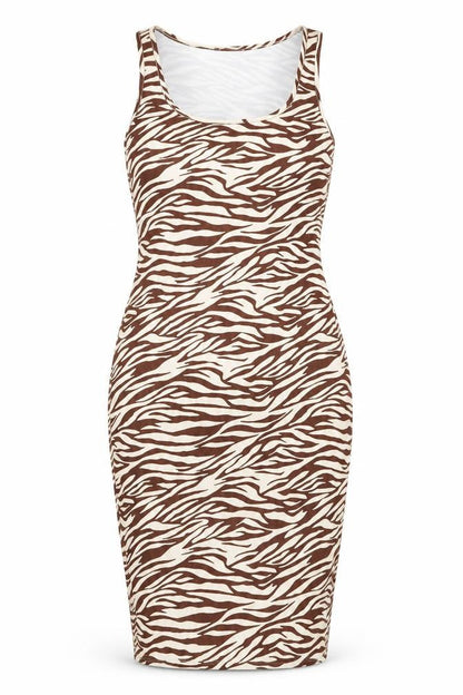 Boohoo Womens Beige Animal Print Polyester Bodycon Size 14 Scoop Neck Pullover