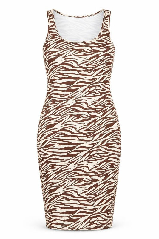 Boohoo Womens Beige Animal Print Polyester Bodycon Size 14 Scoop Neck Pullover