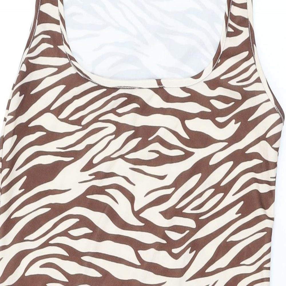 Boohoo Womens Beige Animal Print Polyester Bodycon Size 14 Scoop Neck Pullover