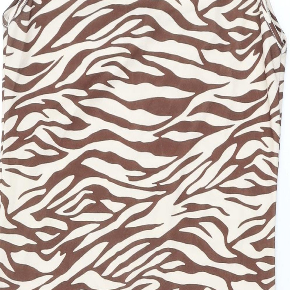 Boohoo Womens Beige Animal Print Polyester Bodycon Size 14 Scoop Neck Pullover