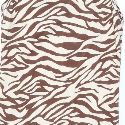 Boohoo Womens Beige Animal Print Polyester Bodycon Size 14 Scoop Neck Pullover