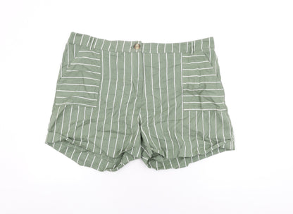 Capsule Womens Green Striped Cotton Basic Shorts Size 20 L4 in Regular Zip