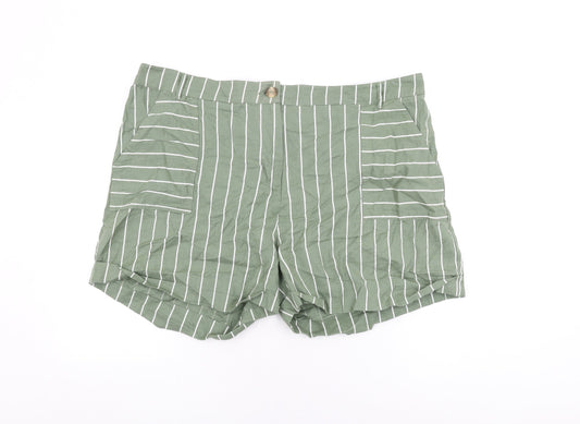 Capsule Womens Green Striped Cotton Basic Shorts Size 20 L4 in Regular Zip