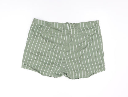 Capsule Womens Green Striped Cotton Basic Shorts Size 20 L4 in Regular Zip