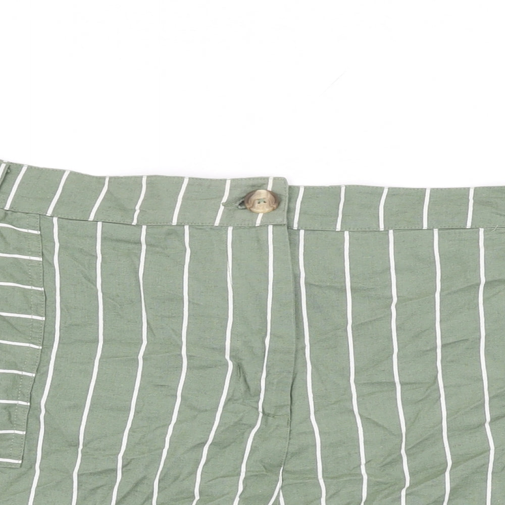 Capsule Womens Green Striped Cotton Basic Shorts Size 20 L4 in Regular Zip