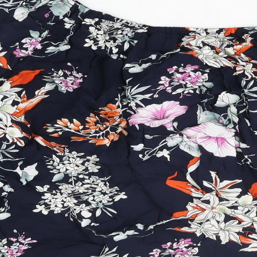 Missy Womens Blue Floral Viscose Basic T-Shirt Size 12 Scoop Neck