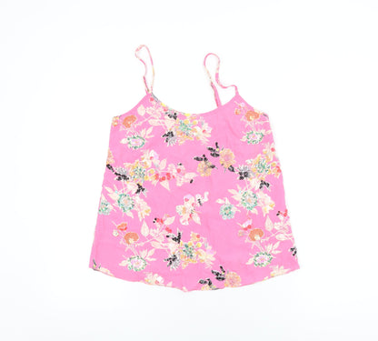 Miss Selfridge Womens Pink Floral Polyester Camisole T-Shirt Size 4 Round Neck - Sequin and Beaded Detail