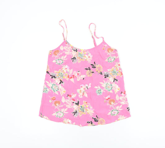 Miss Selfridge Womens Pink Floral Polyester Camisole T-Shirt Size 4 Round Neck - Sequin and Beaded Detail