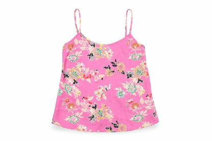 Front view of Miss Selfridge women’s pink floral polyester camisole t-shirt, size UK 4, round neck - sequin and beaded detail