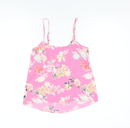 Miss Selfridge Womens Pink Floral Polyester Camisole T-Shirt Size 4 Round Neck - Sequin and Beaded Detail
