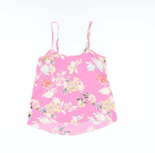 Miss Selfridge Womens Pink Floral Polyester Camisole T-Shirt Size 4 Round Neck - Sequin and Beaded Detail
