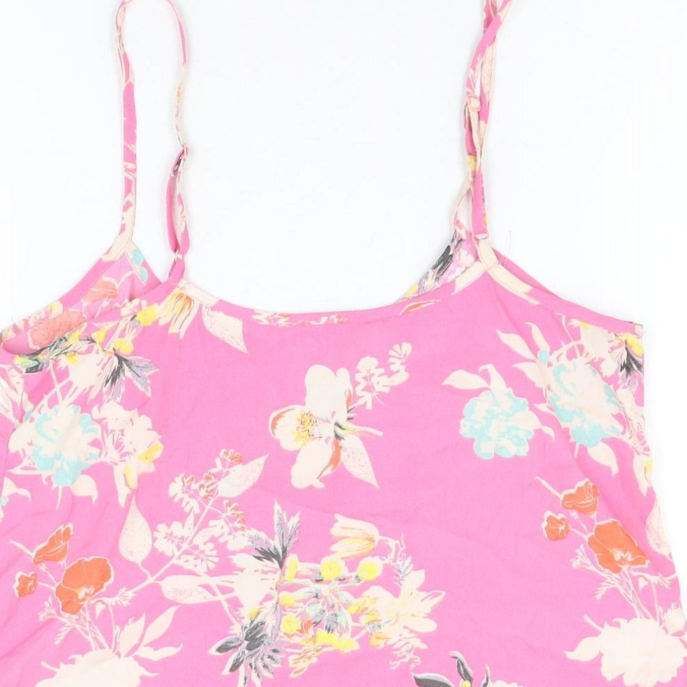 Miss Selfridge Womens Pink Floral Polyester Camisole T-Shirt Size 4 Round Neck - Sequin and Beaded Detail