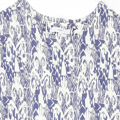 NEXT Womens White Geometric Cotton Shift Size 12 Round Neck Pullover