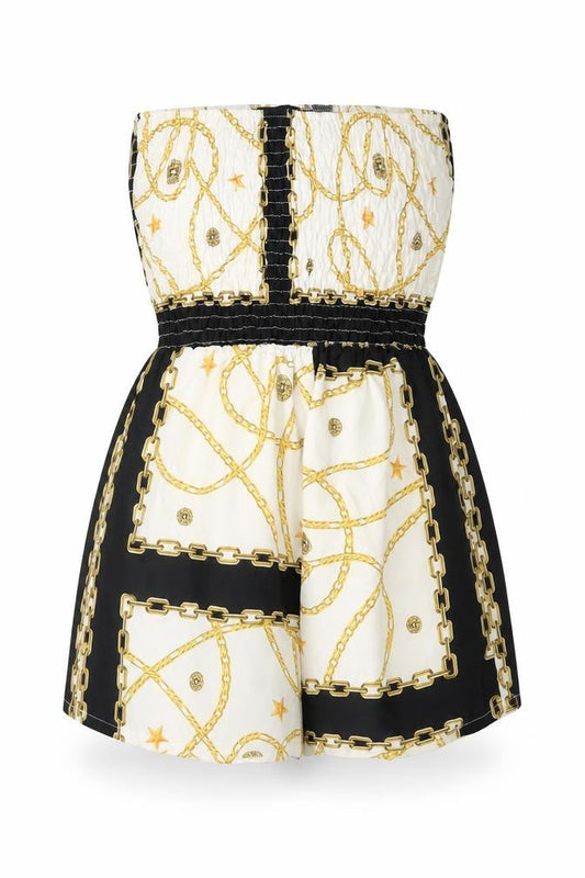 Boohoo Womens White Geometric Polyester Playsuit One-Piece Size 8 Pullover - Chain and Star Print