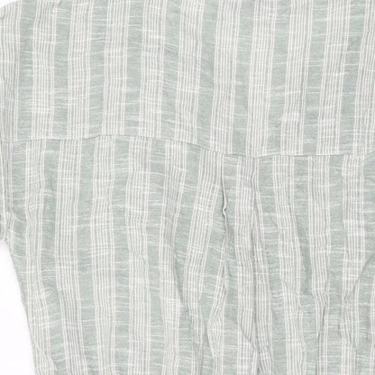 Isle Womens Green Striped Cotton Shift Size 16 V-Neck Drawstring