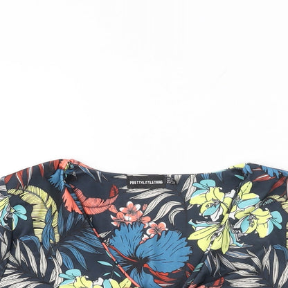 Womens UK Size 16 PRETTYLITTLETHING Blue Cropped T-Shirt