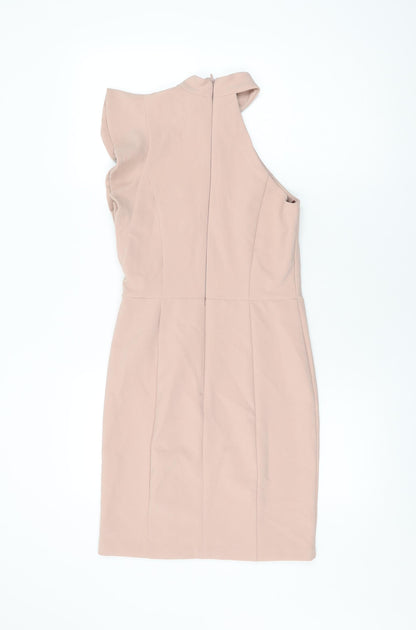 River Island Womens Pink Polyester Bodycon Size 8 Round Neck Zip