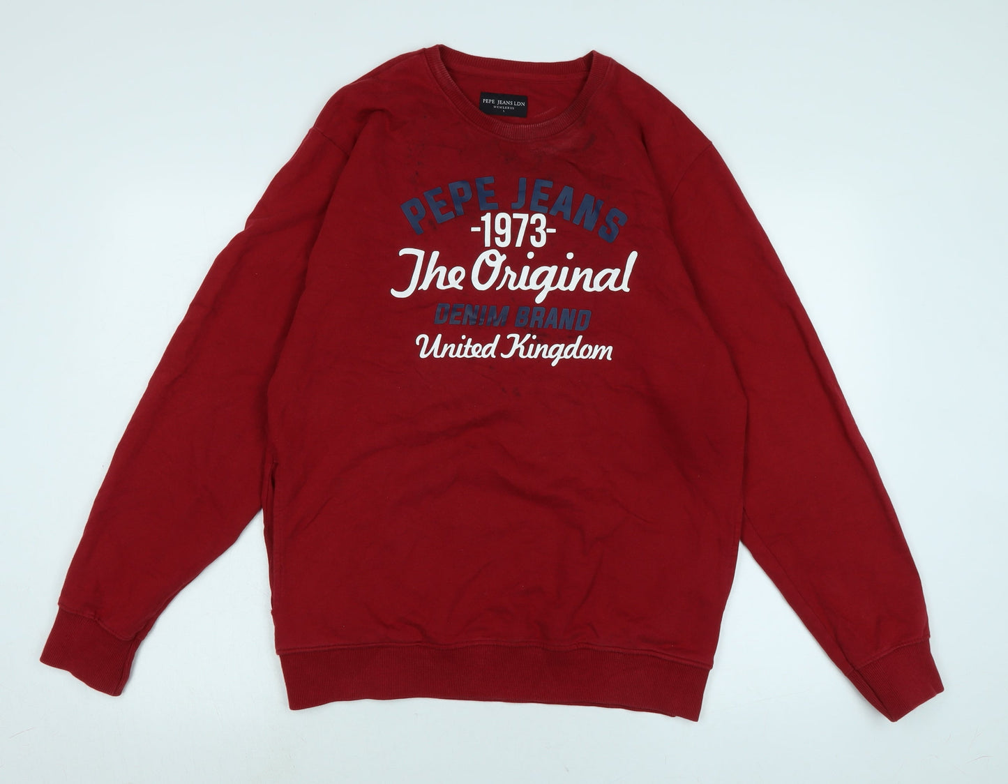 Mens UK Size L Pepe Jeans Red Pullover Sweatshirt