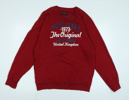 Mens UK Size L Pepe Jeans Red Pullover Sweatshirt