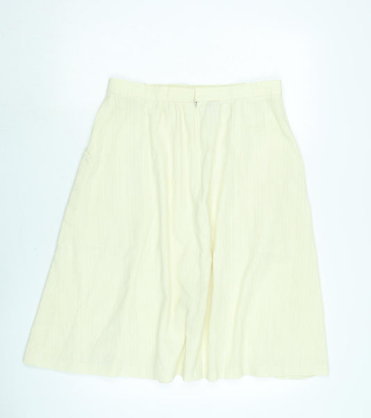 Marks and Spencer Womens Ivory Polyester Flare Skirt Size 18 Zip - Vintage