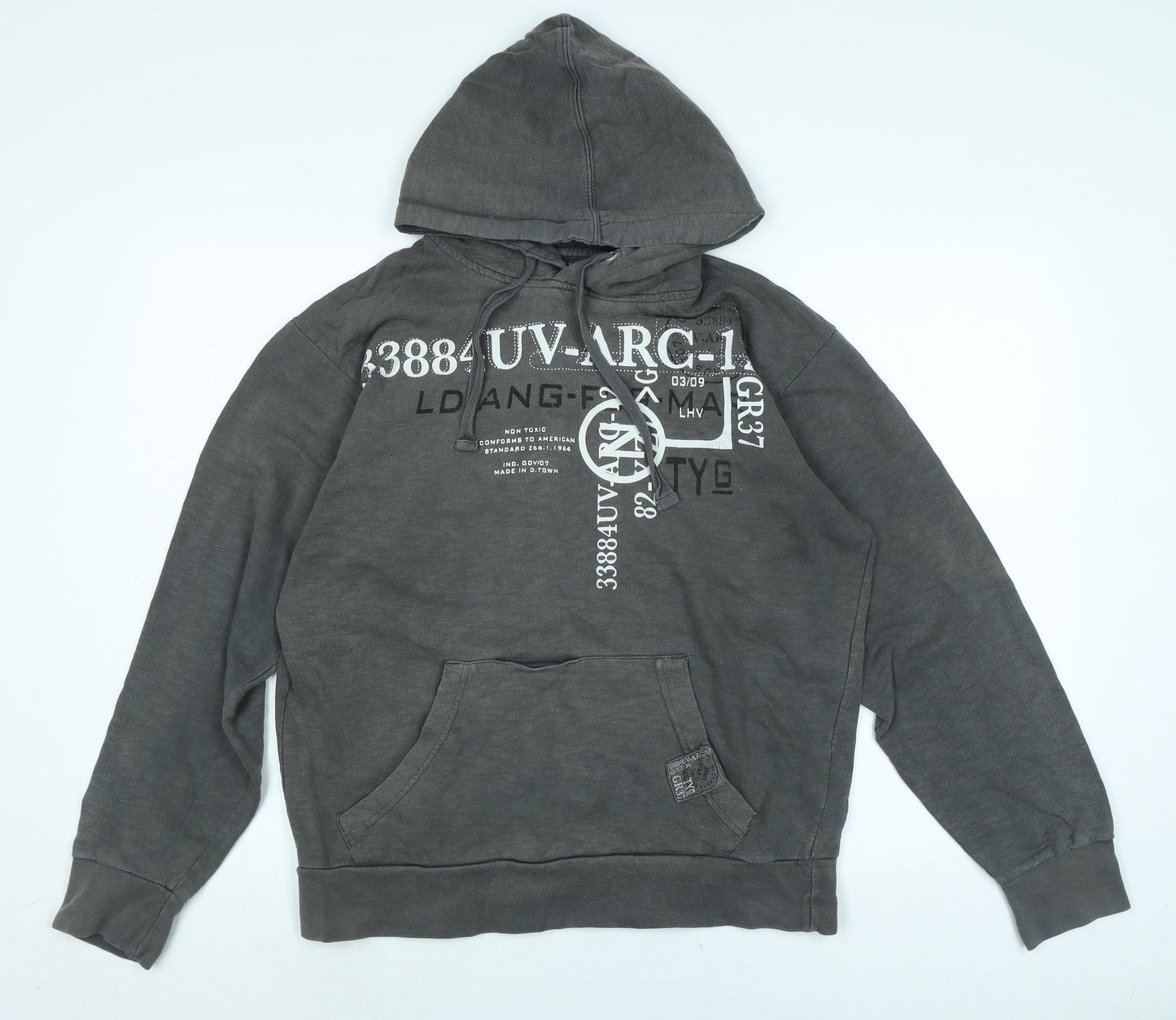 DENIM SEVENTY THREE Mens Grey Cotton Pullover Hoodie Size S - Denim Seventy three