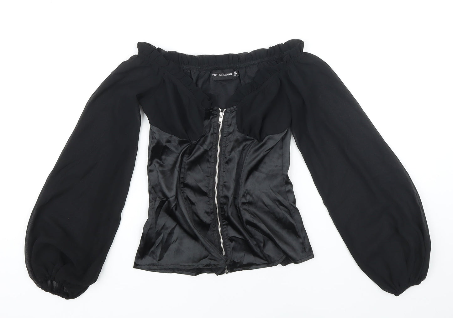Womens UK Size 4 PRETTYLITTLETHING Black Cropped Blouse