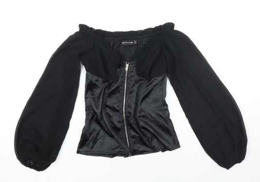 Womens UK Size 4 PRETTYLITTLETHING Black Cropped Blouse
