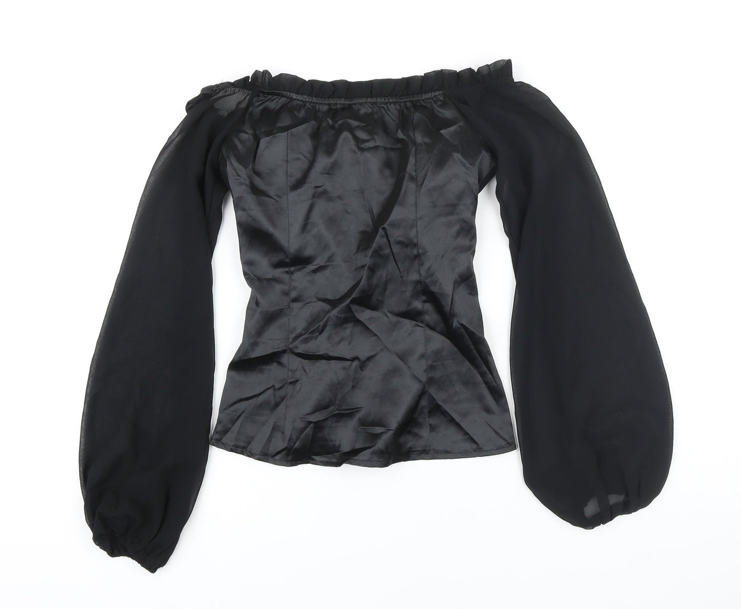 Womens UK Size 4 PRETTYLITTLETHING Black Cropped Blouse
