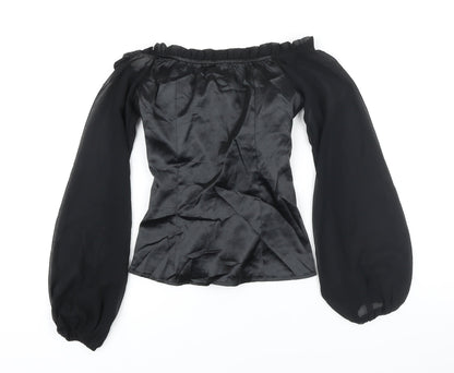 Womens UK Size 4 PRETTYLITTLETHING Black Cropped Blouse