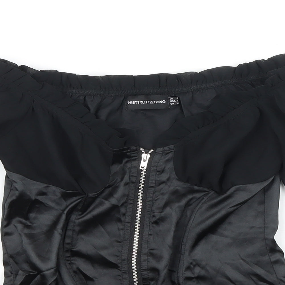 Womens UK Size 4 PRETTYLITTLETHING Black Cropped Blouse