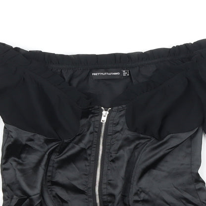Womens UK Size 4 PRETTYLITTLETHING Black Cropped Blouse