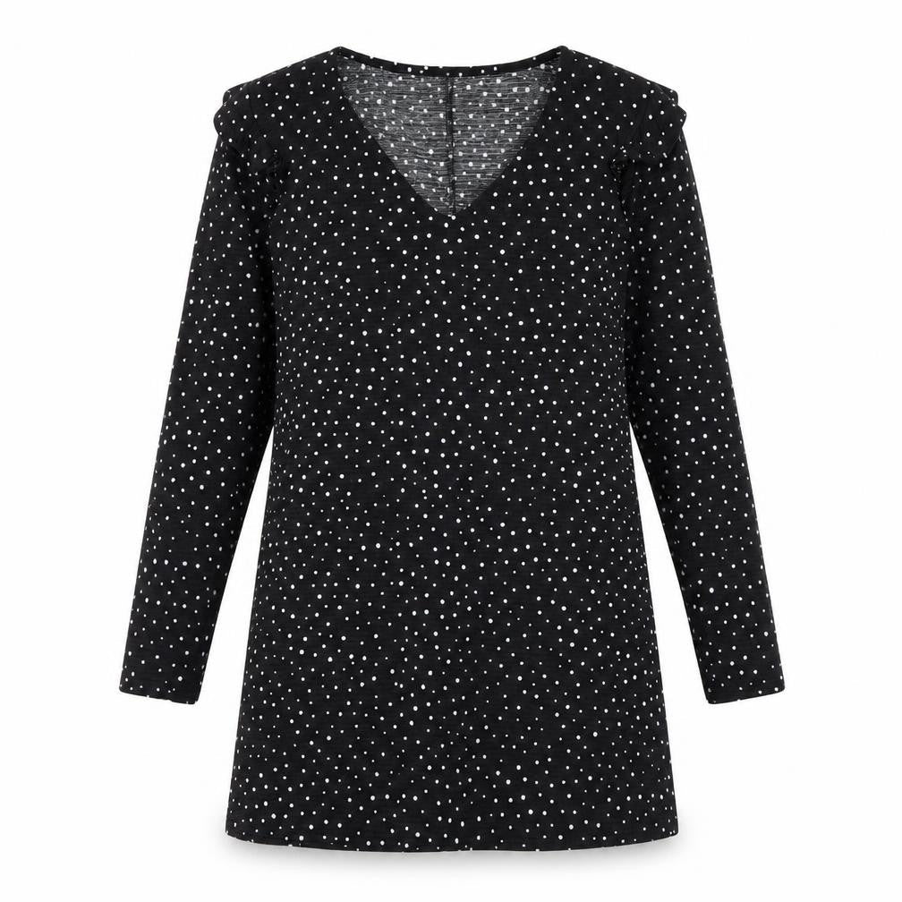 Mango Womens Black Polka Dot Polyester Shift Size M V-Neck