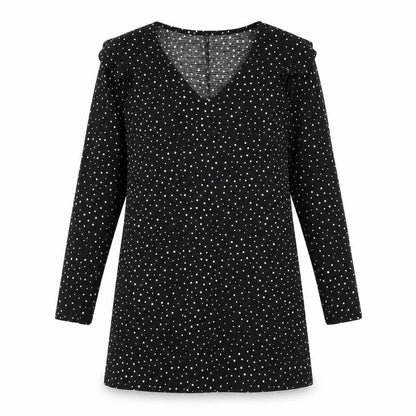 Mango Womens Black Polka Dot Polyester Shift Size M V-Neck