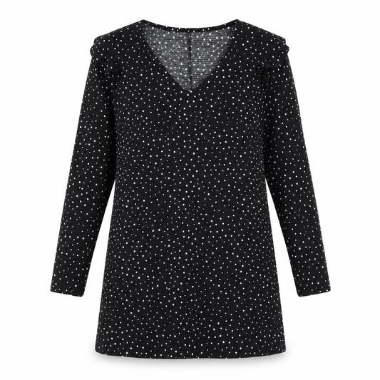 Mango Womens Black Polka Dot Polyester Shift Size M V-Neck