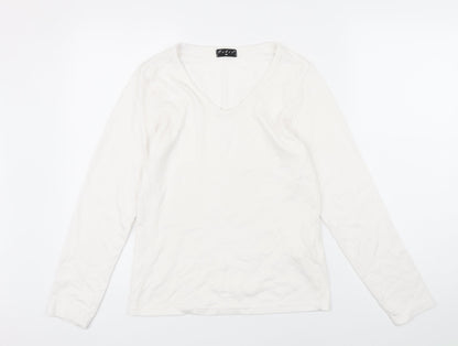 Orbix Womens White Viscose Basic T-Shirt Size M Scoop Neck