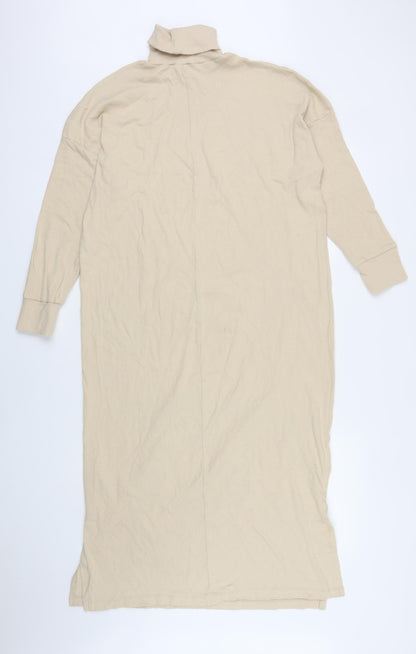Boohoo Womens Beige Polyester Jumper Dress Size 10 High Neck - Side slits