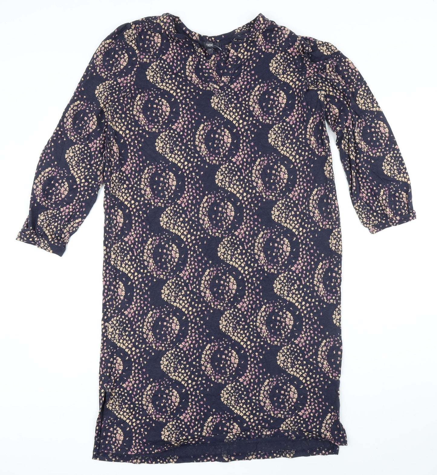 NEXT Womens Blue Floral Cotton Shift Size 14 Boat Neck