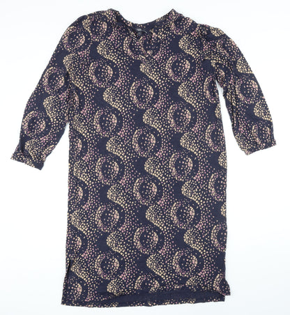 NEXT Womens Blue Floral Cotton Shift Size 14 Boat Neck