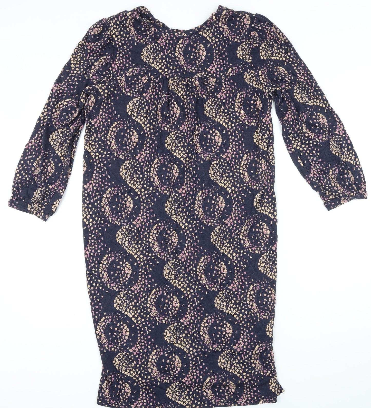 NEXT Womens Blue Floral Cotton Shift Size 14 Boat Neck