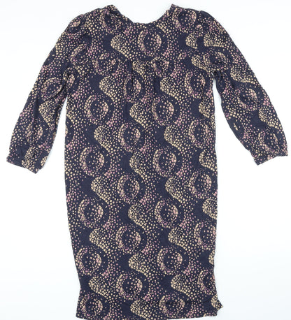 NEXT Womens Blue Floral Cotton Shift Size 14 Boat Neck