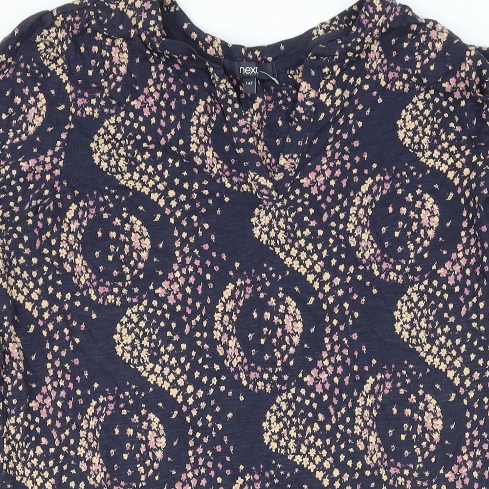 NEXT Womens Blue Floral Cotton Shift Size 14 Boat Neck