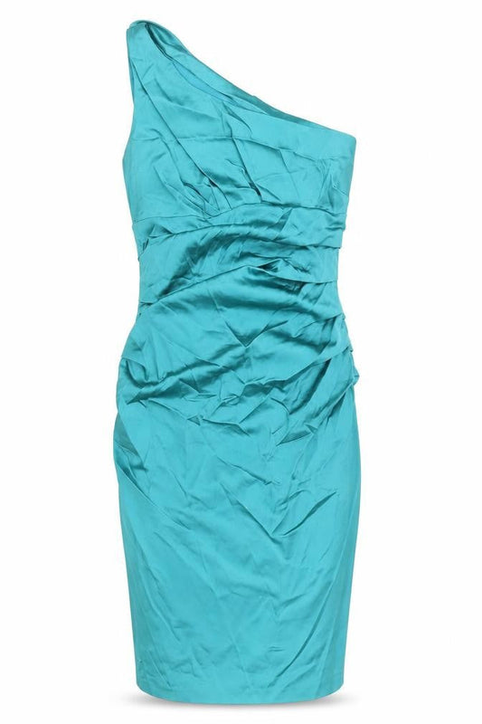 Suzie Chin Womens Green Acetate Pencil Dress Size 10 One Shoulder