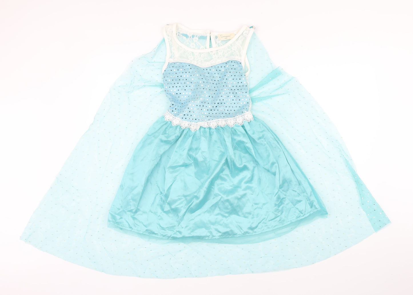 Samgami Girls Blue Polyester Blend Ball Gown Size 6-7 Years Boat Neck - Detachable cape