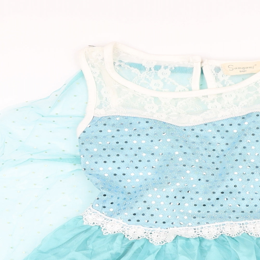 Samgami Girls Blue Polyester Blend Ball Gown Size 6-7 Years Boat Neck - Detachable cape
