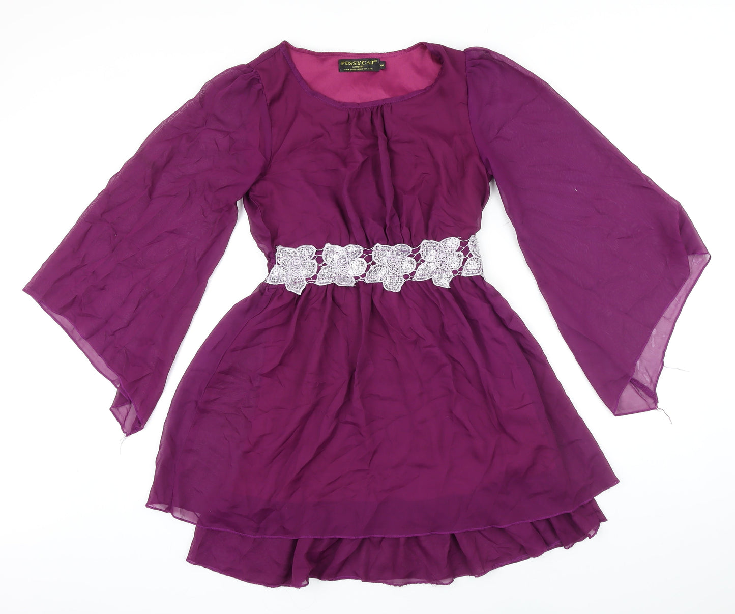 Pussycat London Womens Purple Polyester A-Line Size 8 Boat Neck