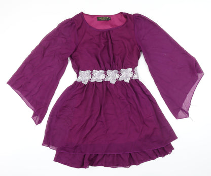 Pussycat London Womens Purple Polyester A-Line Size 8 Boat Neck