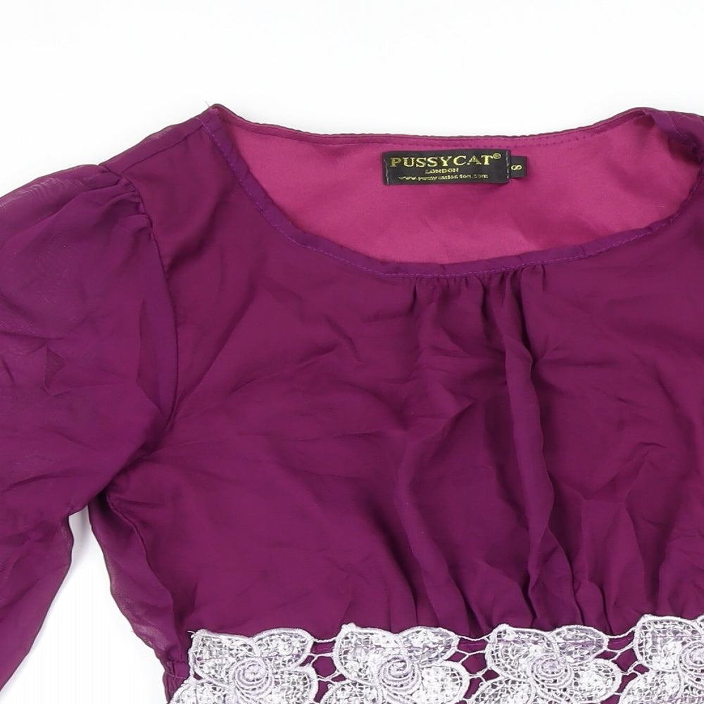 Pussycat London Womens Purple Polyester A-Line Size 8 Boat Neck