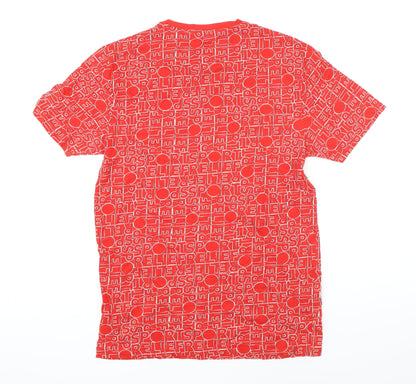 Sports Relief Womens Red Geometric 100% Cotton Basic T-Shirt Size S Round Neck