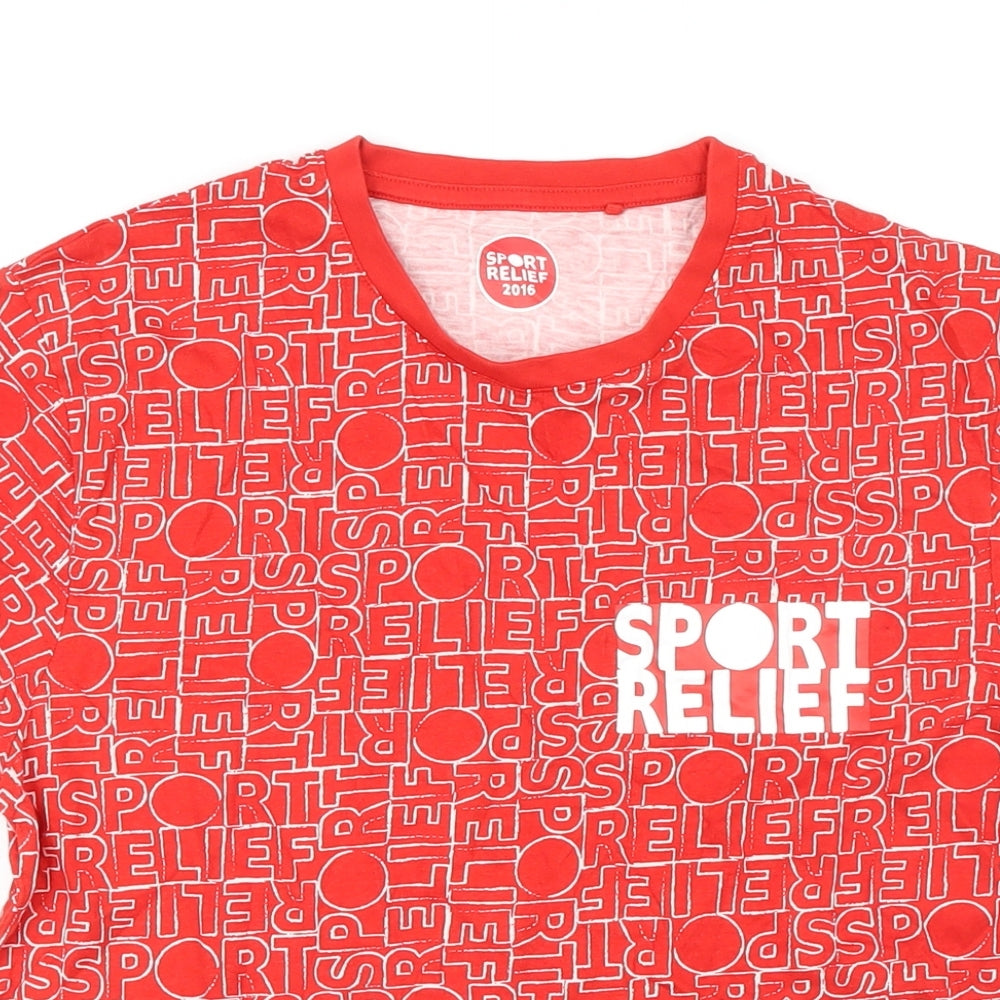 Sports Relief Womens Red Geometric 100% Cotton Basic T-Shirt Size S Round Neck